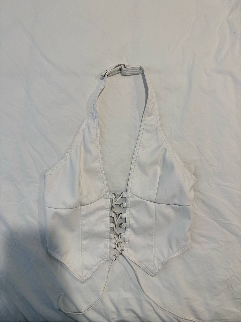 I.AM.GIA White Lace-Up Halter Corset Crop Top